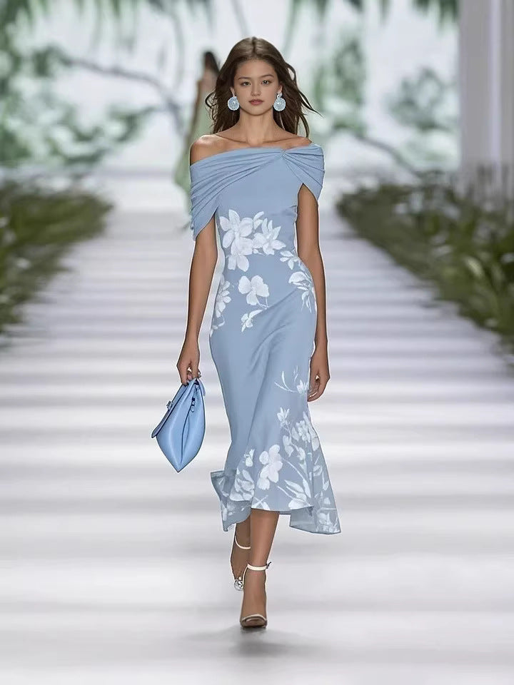 Fashion Printed Slim Summer Temperament Sheath Dress