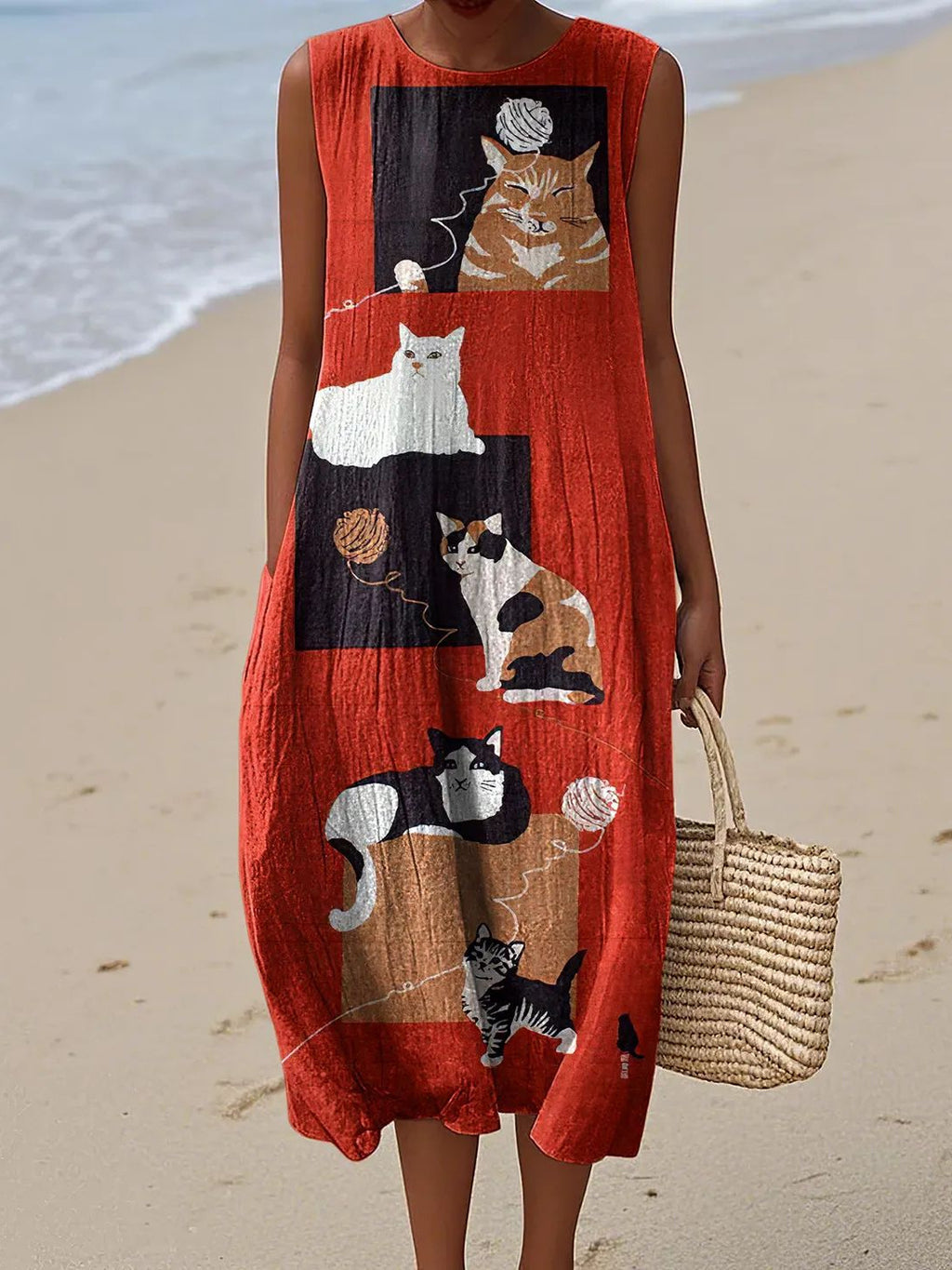 Women's Printed Round Neck Pullover Fashion Casual Dress