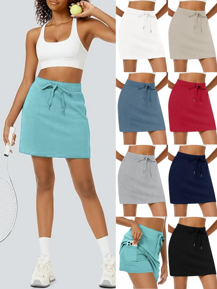 Women's Summer Golf Drawstring Sports Fitness Pocket Skirt