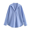 Women's Spring Fashion Striped Long Sleeves Lapel Simple Blouse