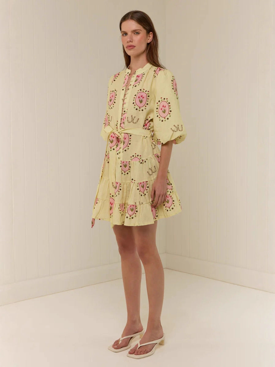 Versatile Casual Fashion Linen Shirt Collar Dress