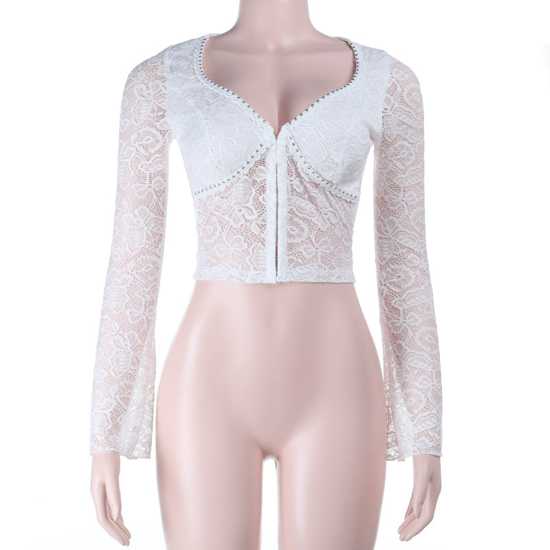 Beautiful Lace Stitching Long-sleeved Autumn Casual Tops