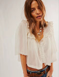 Women's Lace Collar Pure Cotton Solid Color Loose Fashion Blouse