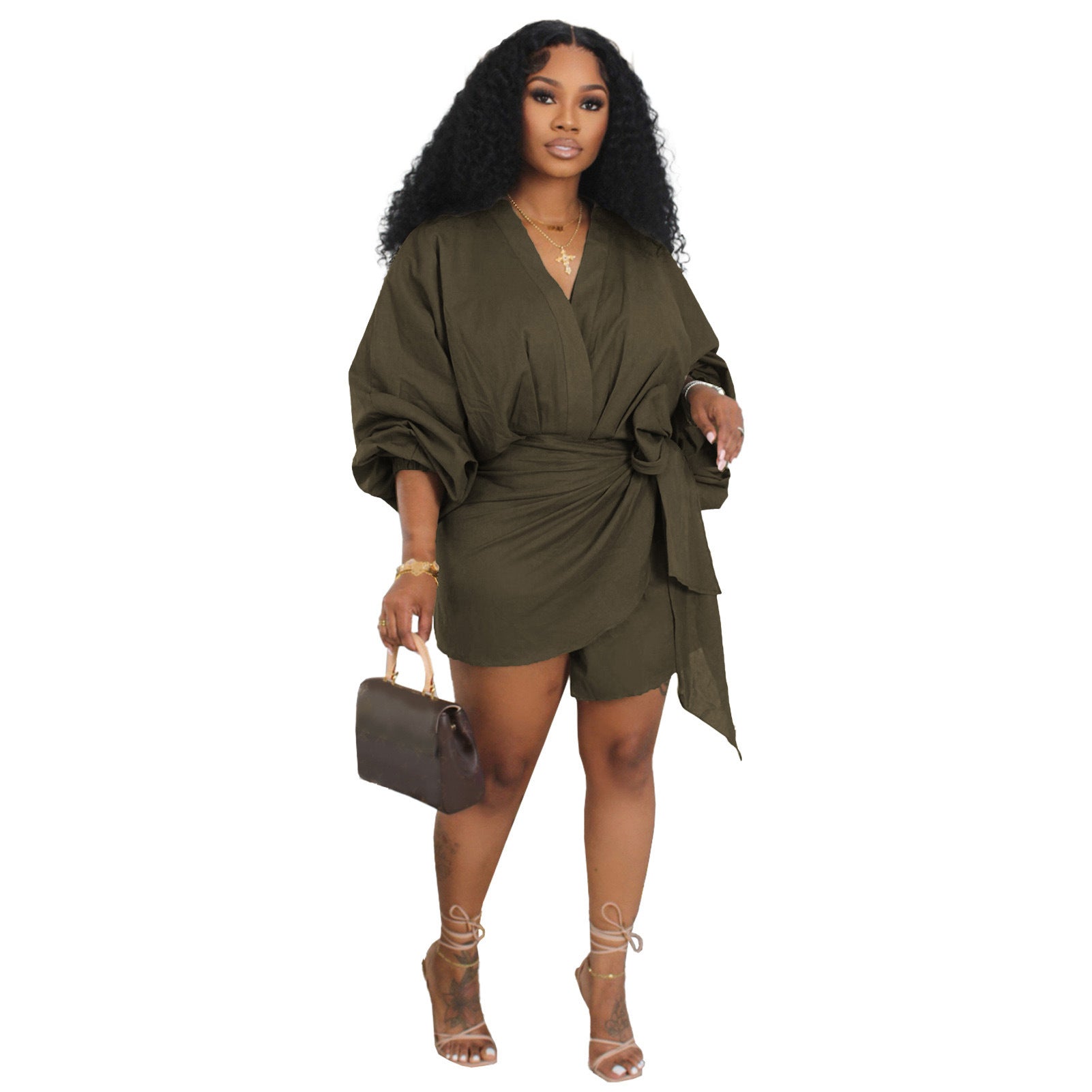 Casual Solid Color Patchwork Pleated Shoulder Strap Design Dress