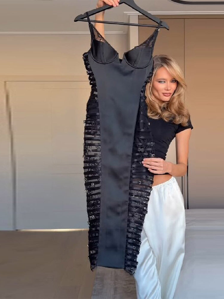 Women's Spring Sexy Pure Style Side Lace Dress