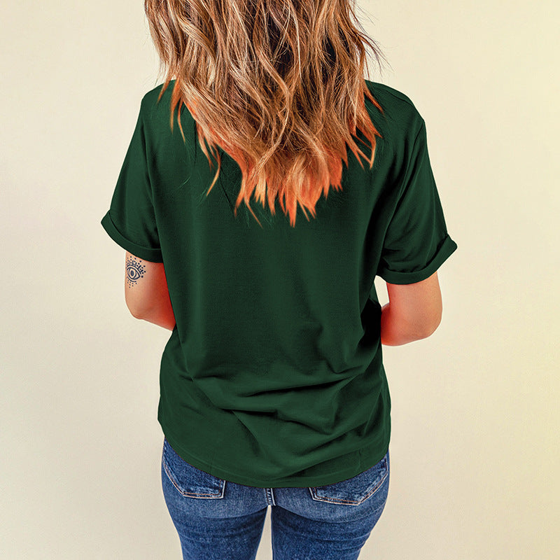 Women's Solid Color Casual Woman's Sleeve Pullover Round Tops