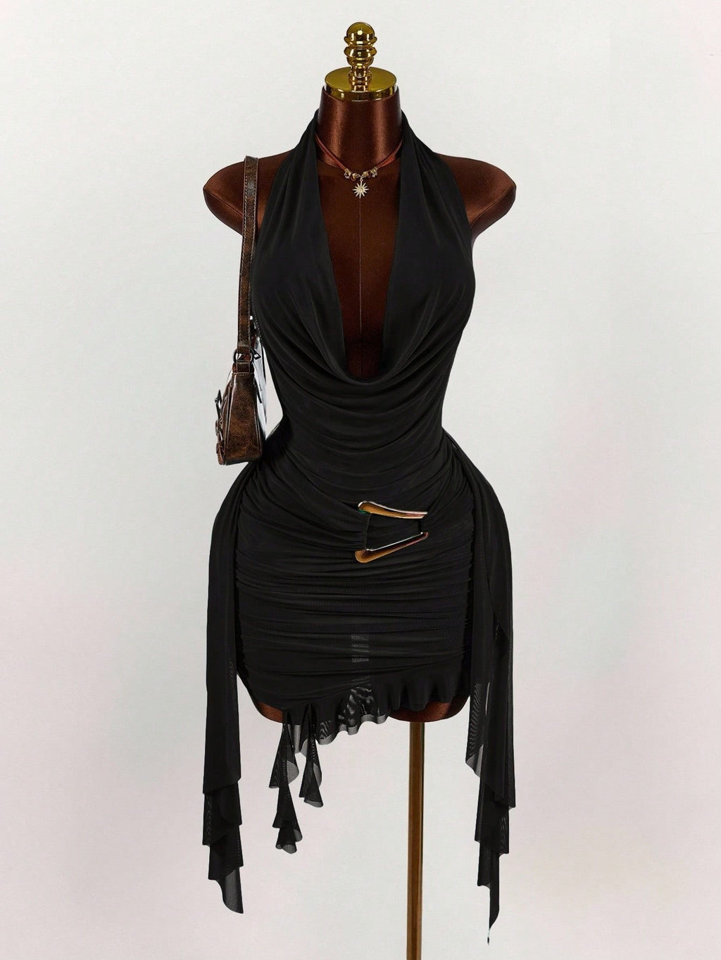 Fashion Solid Color Temperamental Minority Halter Backless Slim Fit Sexy Dress