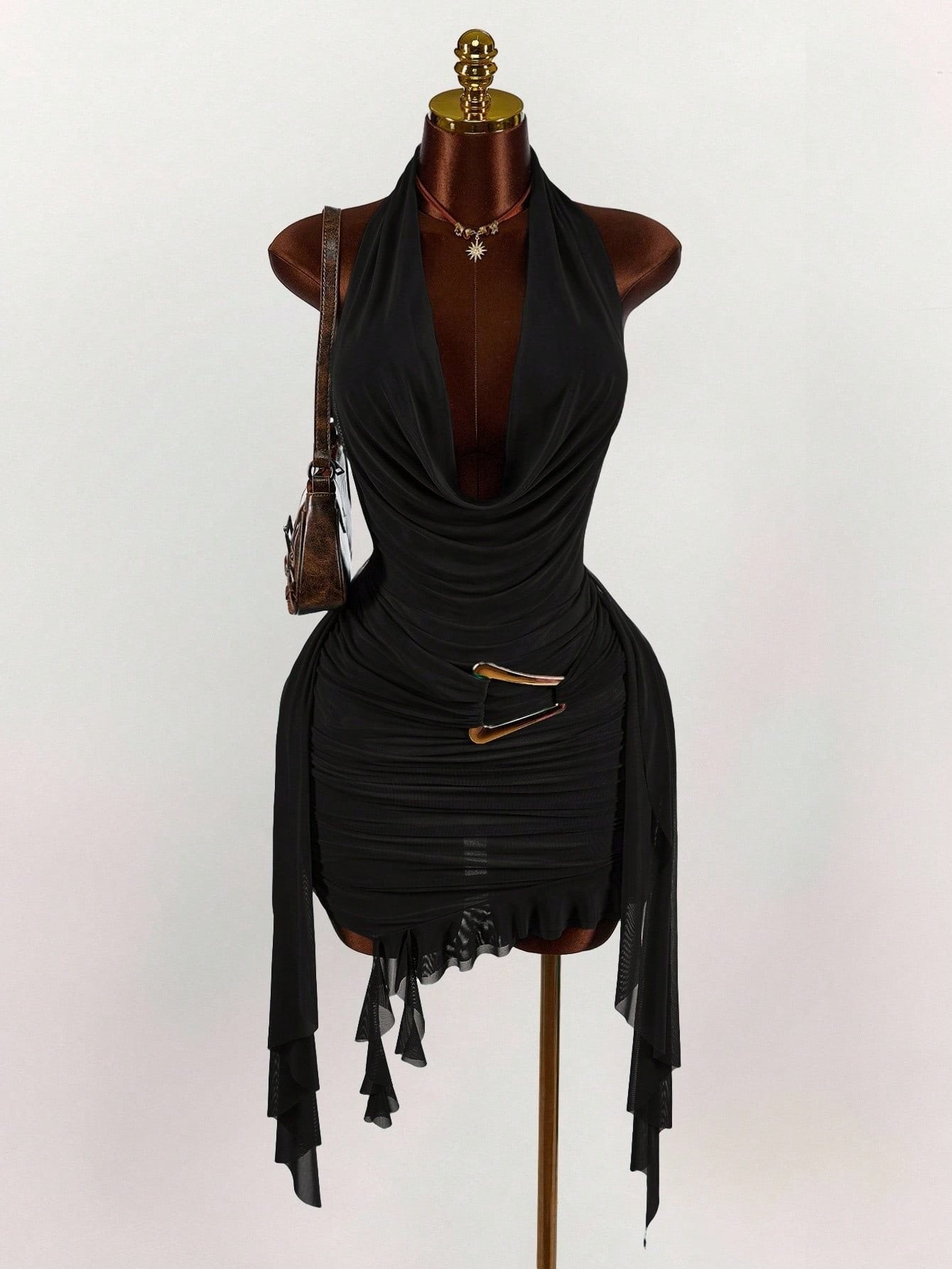 Fashion Solid Color Temperamental Minority Halter Backless Slim Fit Sexy Dress