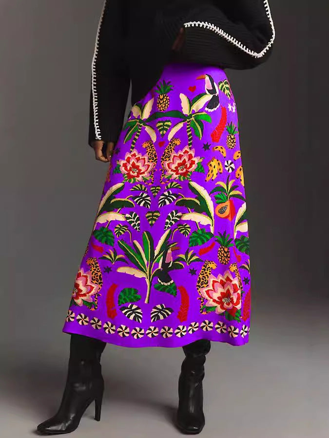Women's Casual Fashion Tropical Plant Vintage Print Skirt