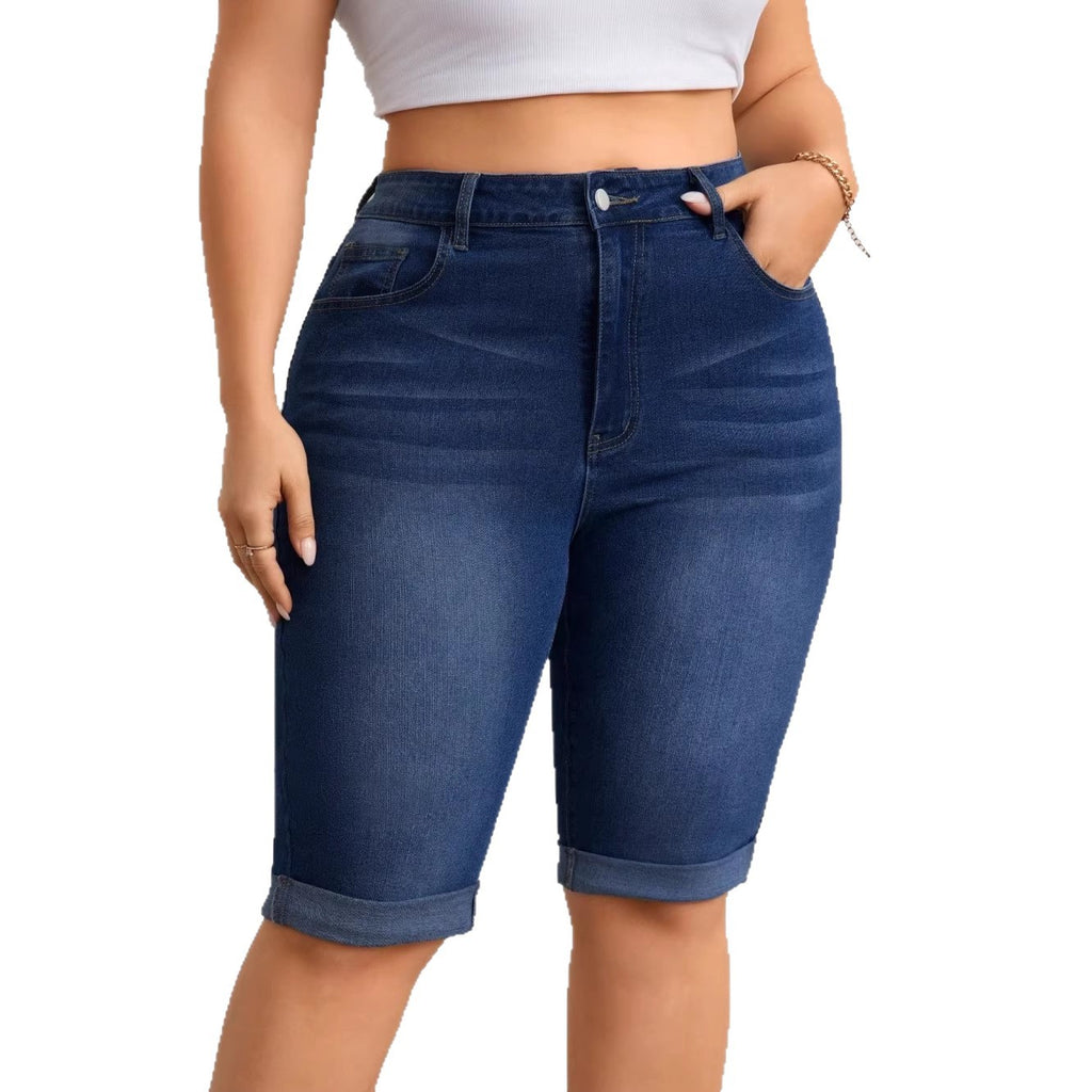 Large Washed Blue Stretch Denim Figure Flattering Women's Jeans