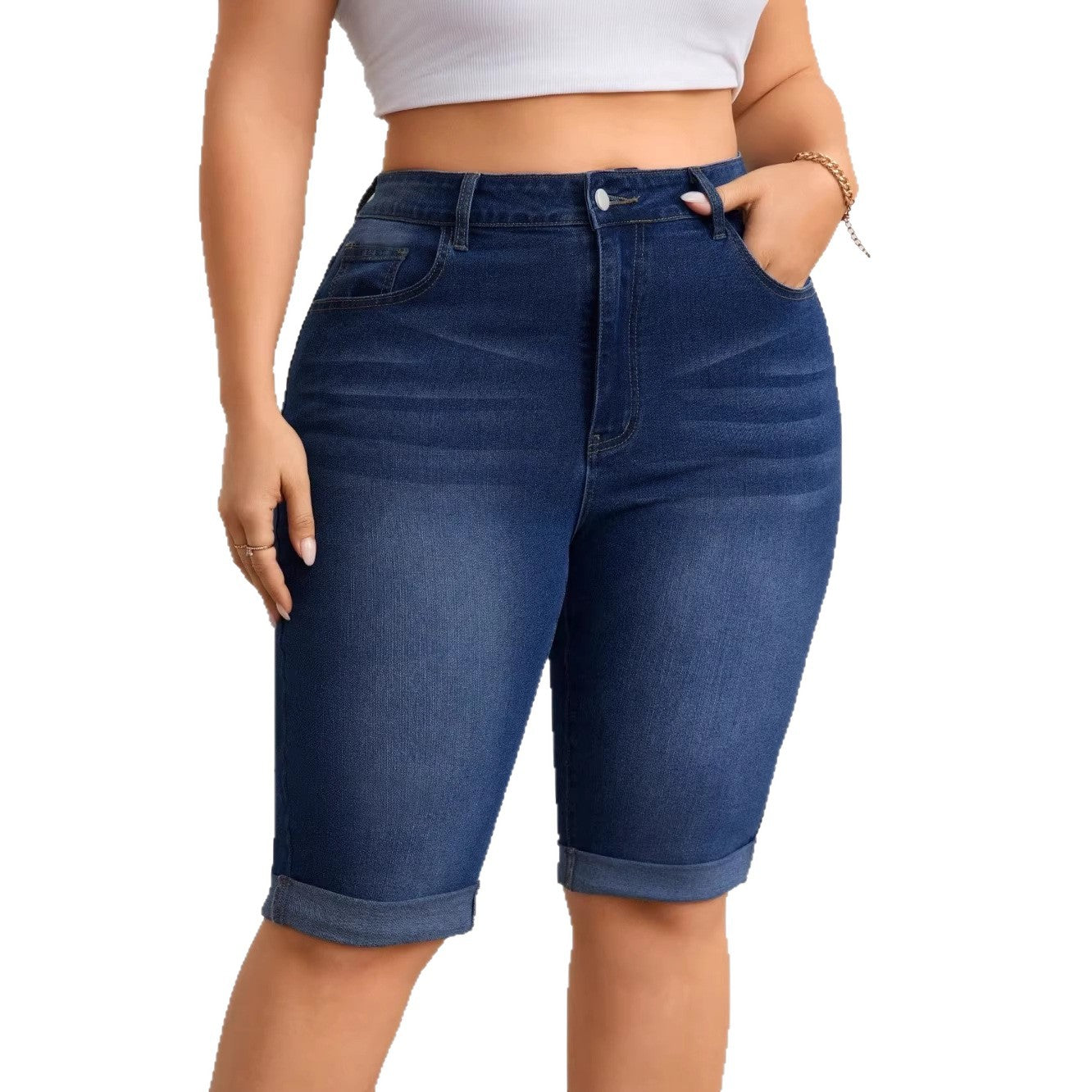 Large Washed Blue Stretch Denim Figure Flattering Women's Jeans