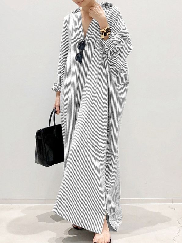 Lapel Collar Striped Temperament Commute Long Sleeve Cardigans