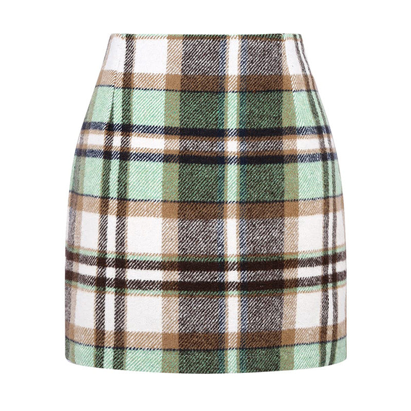 Women's High Waist Tartan Tight Pencil Hip Skirt