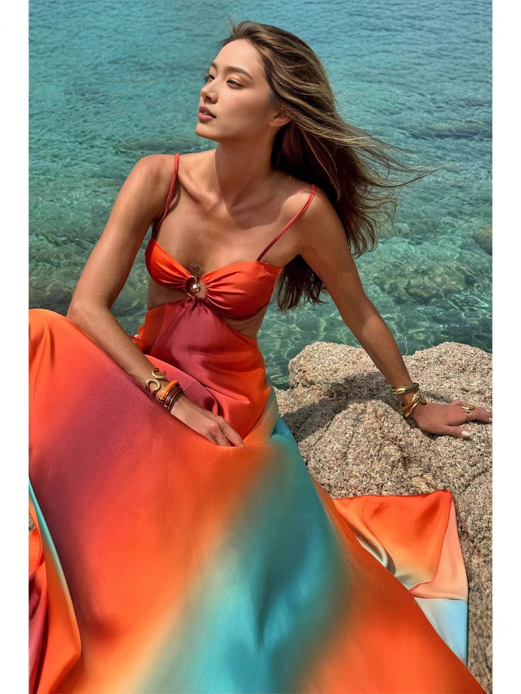 Sexy Sling Gradient Color Island Style Dress