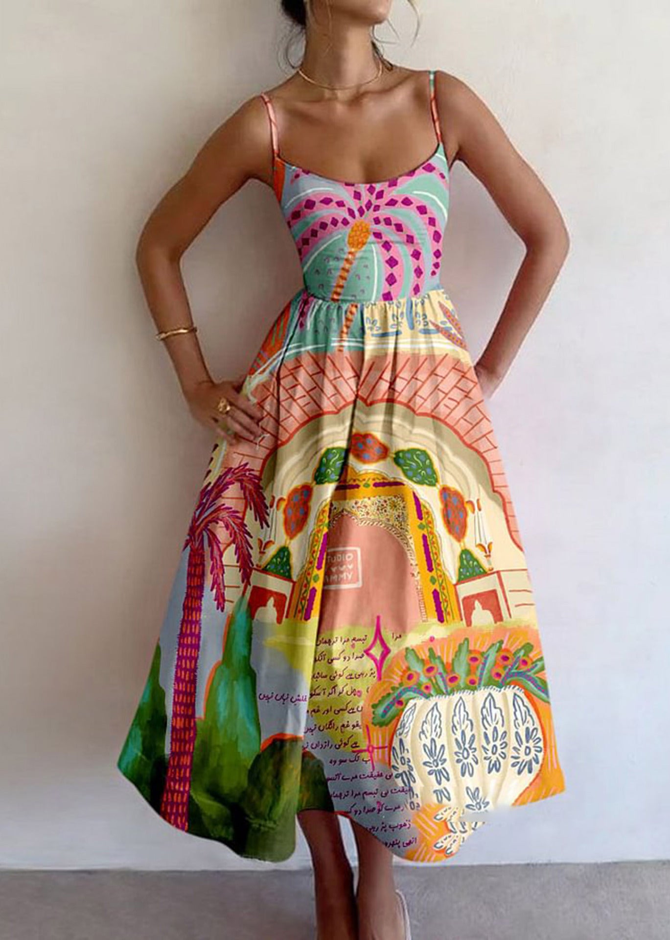 Women's Sling Long Digital Printing Large Dress