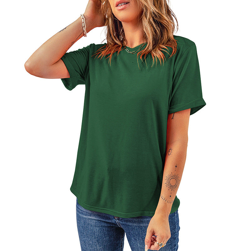 Women's Solid Color Casual Woman's Sleeve Pullover Round Tops