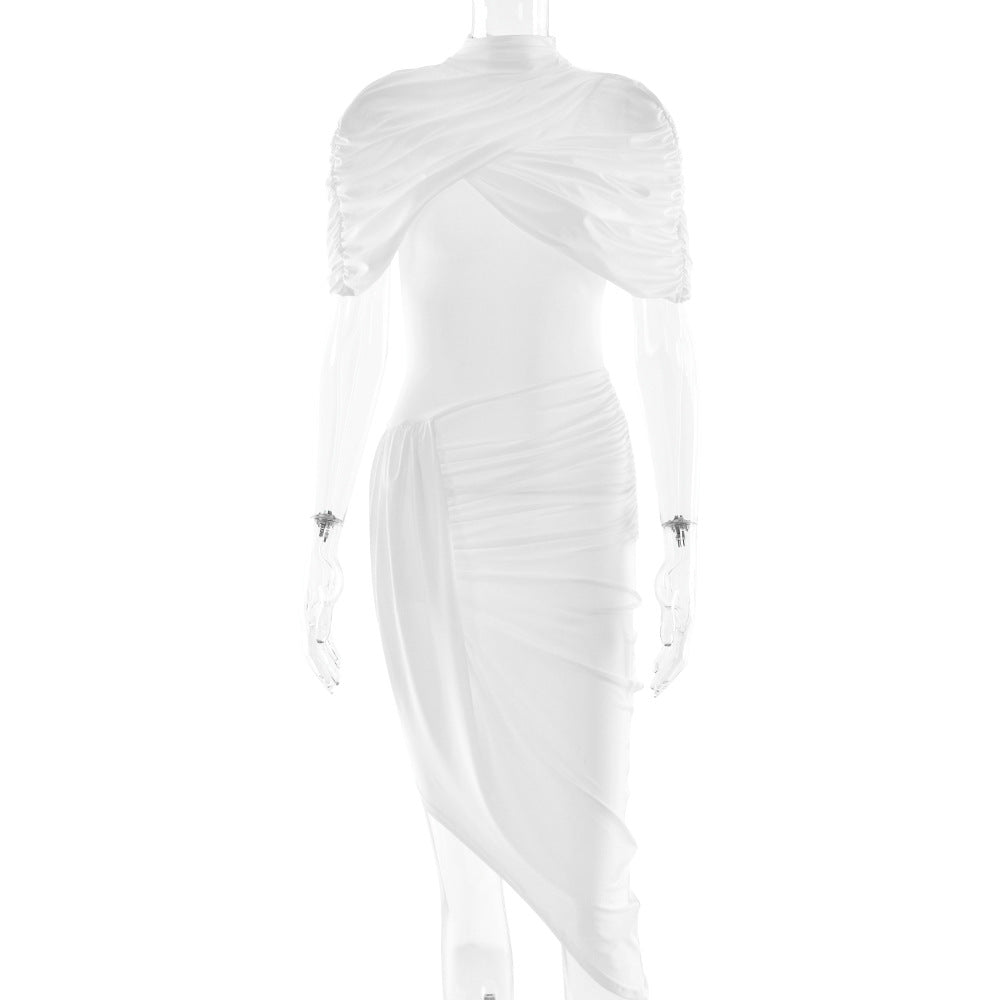 Women's Elegant Pleated Fashionable Sexy Backless Sheath Dress