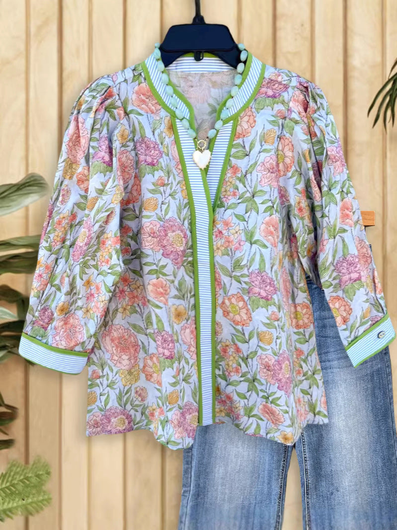 Women's Design Loose Floral Shirt French Retro Tops