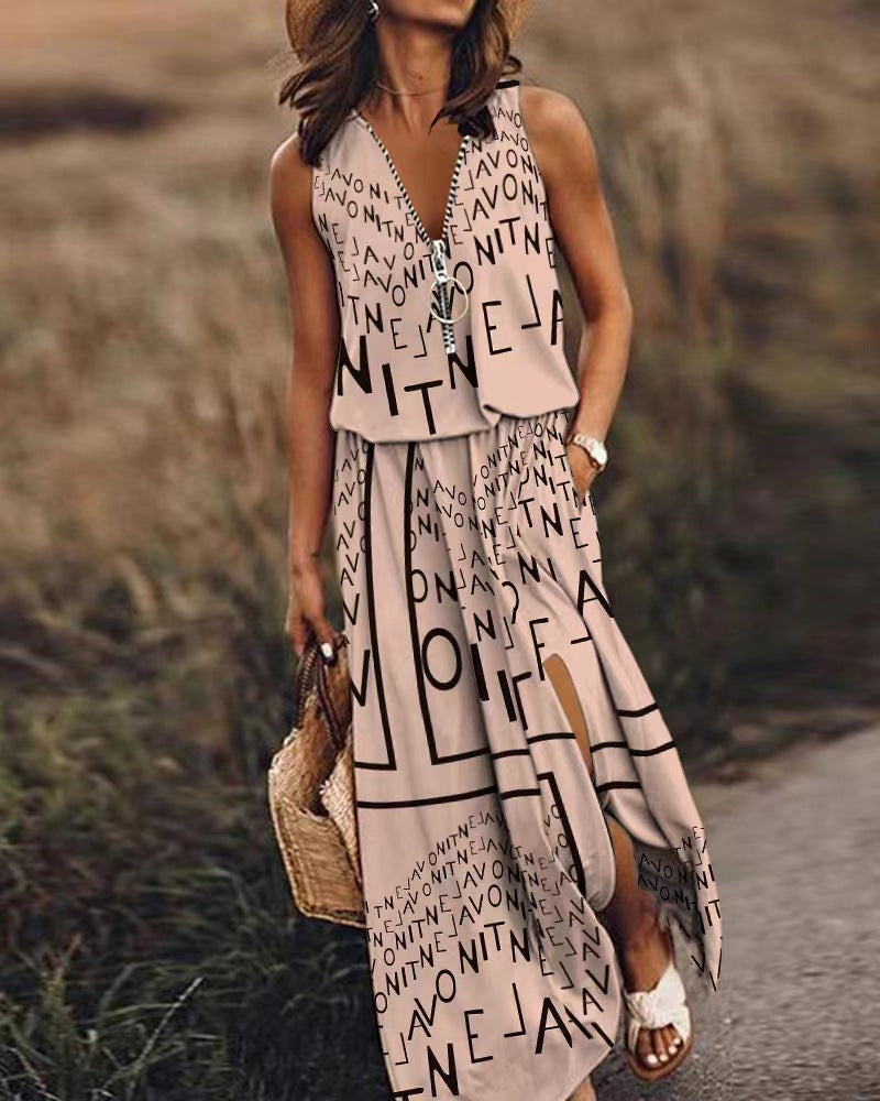 Women's Summer Sleeveless Long Fashion Casual Tight Waist Dress