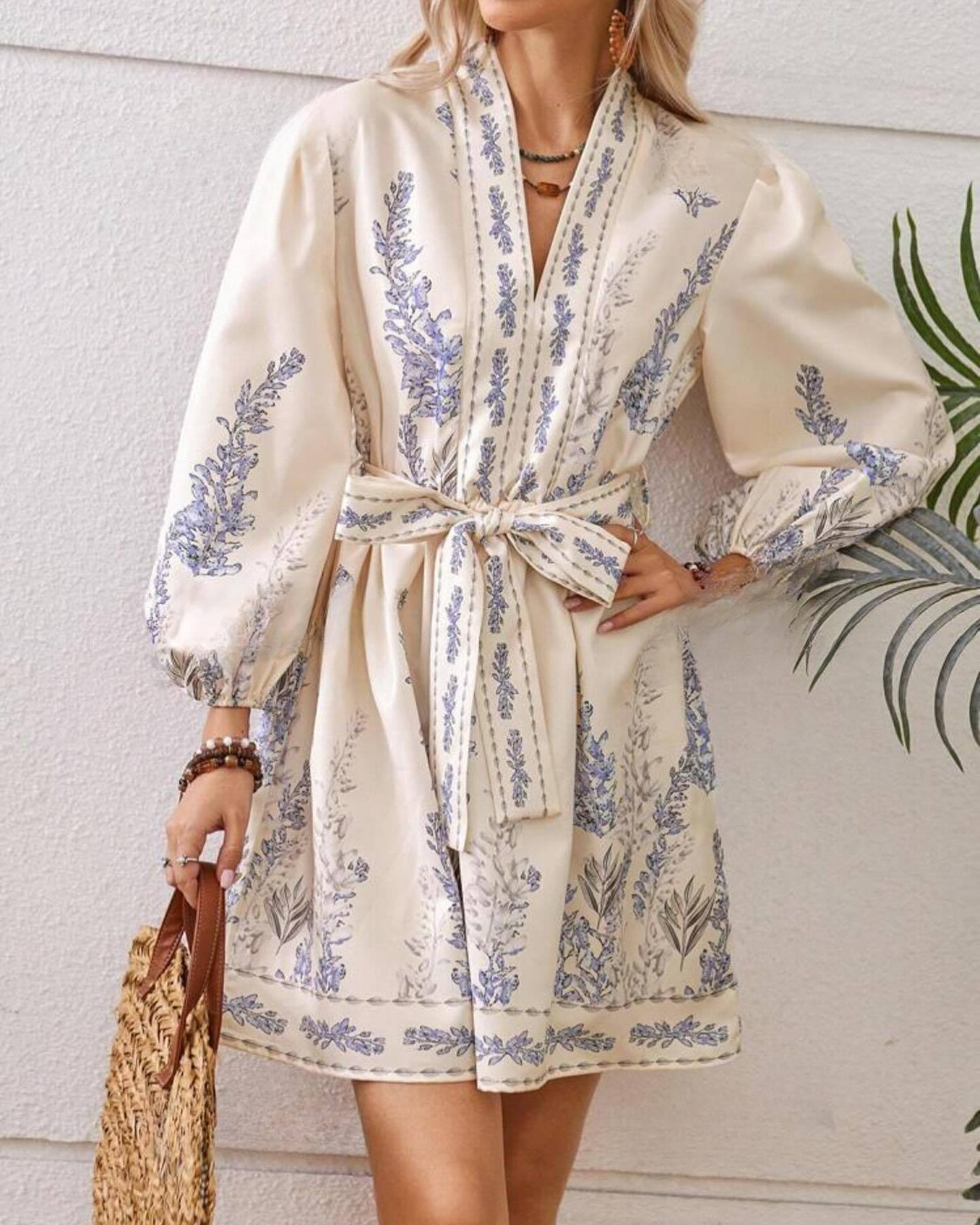 Women's Spring Fashion Long Sleeve Bohemian Print Dress