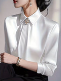Elegant Graceful Satin Shirt Pleated Long Sleeve Leisure Blouse
