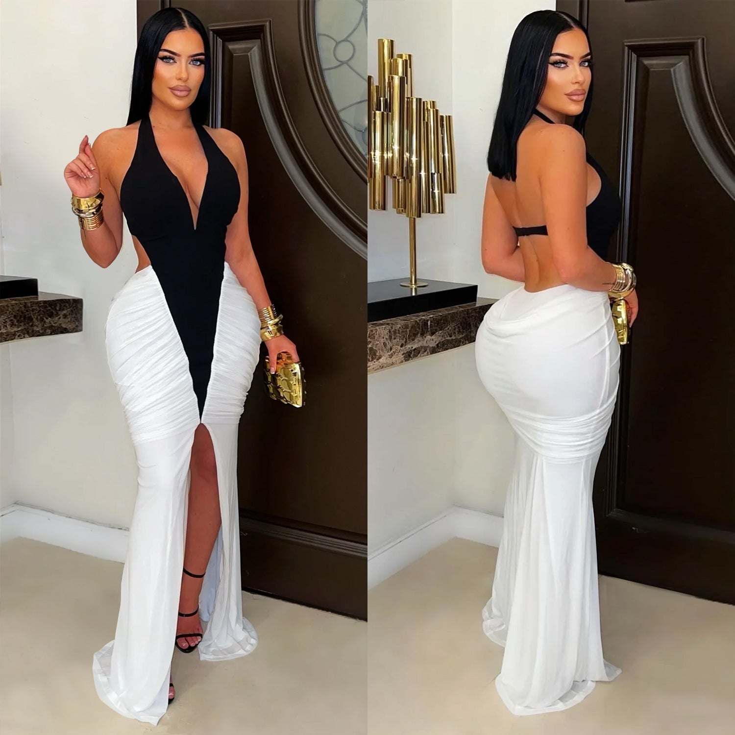 Women's Fashion Wear Sexy Arm Covering Split Dress