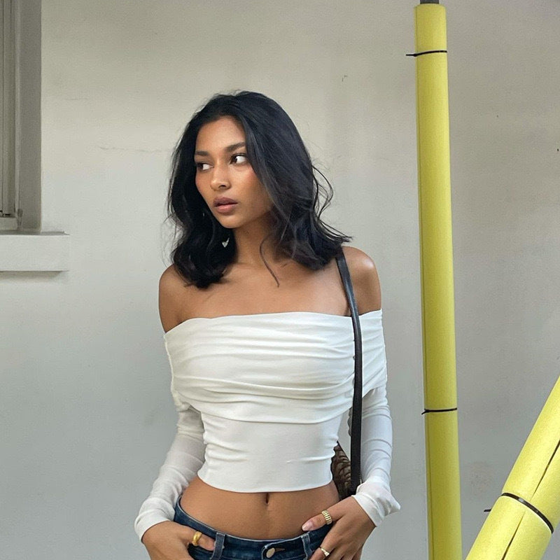 Attractive Sexy Fashion Tube Pleated Navel Women's T-shirt