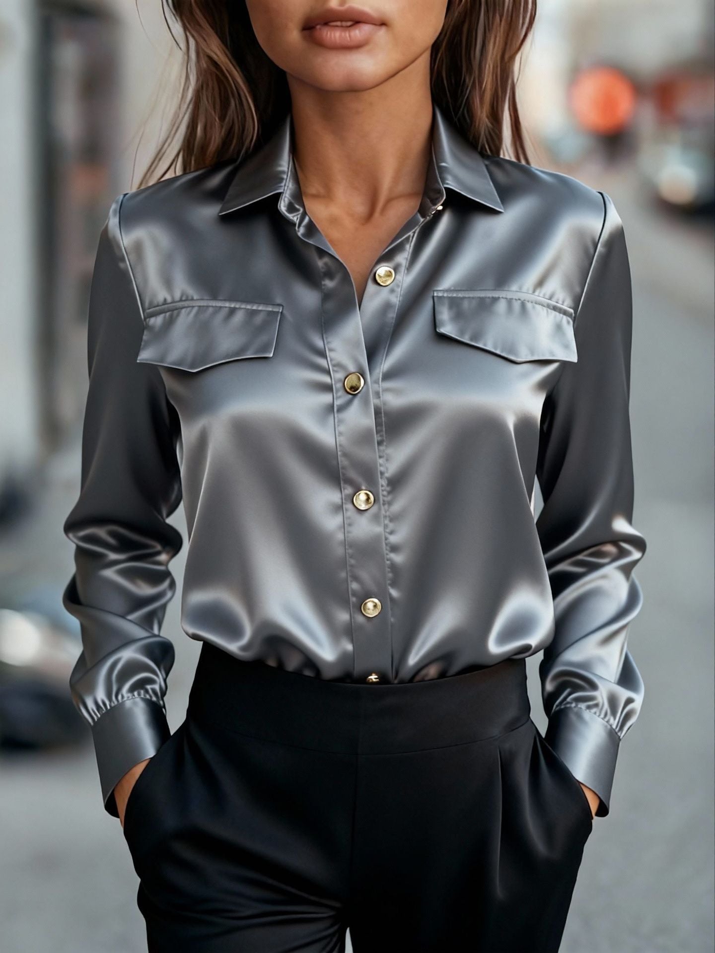 Women's Shirt Long Sleeve Lapel Button Clothing
