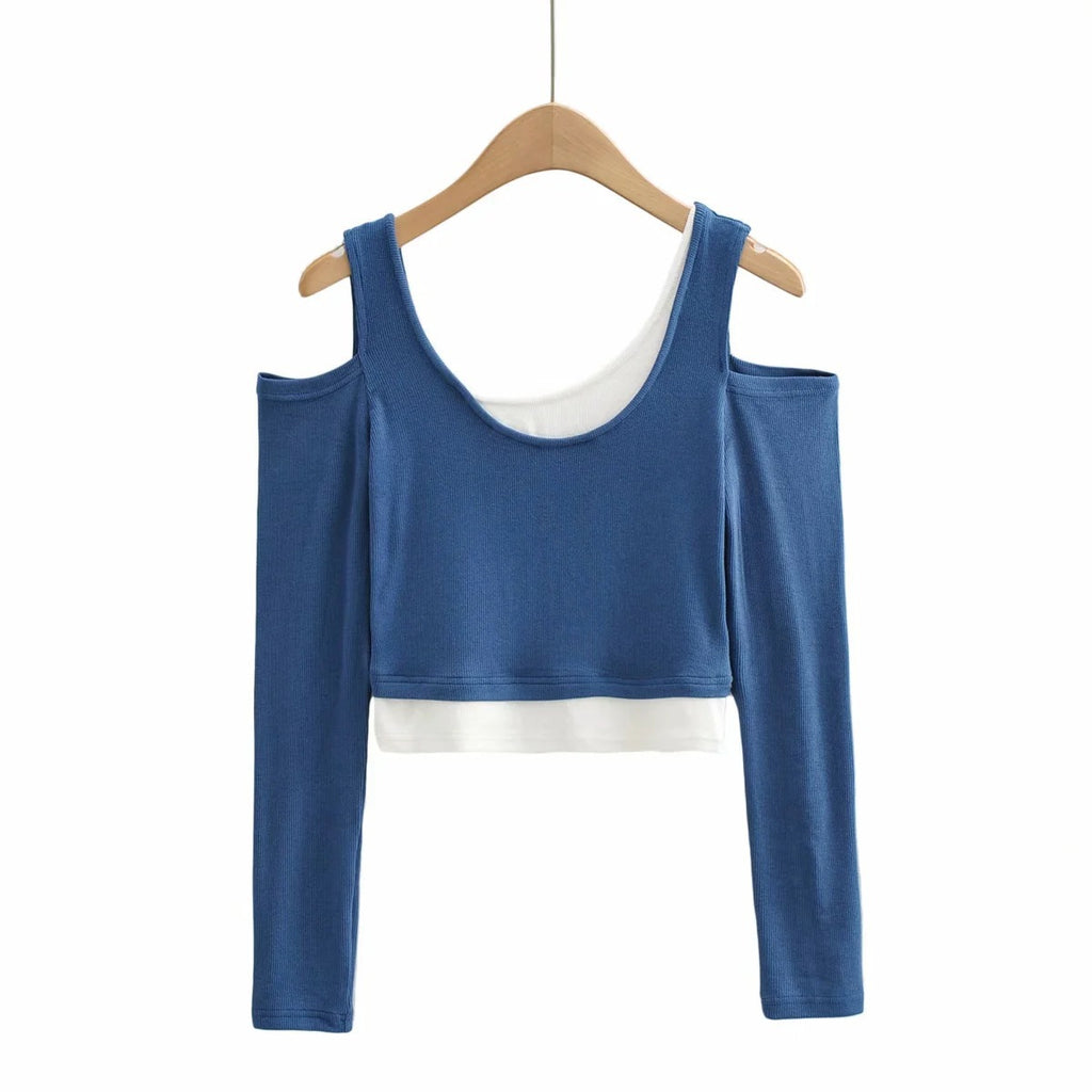 Elastic Slim Fit Slimming Short-sleeved Fake Two Pieces Women's T-shirt