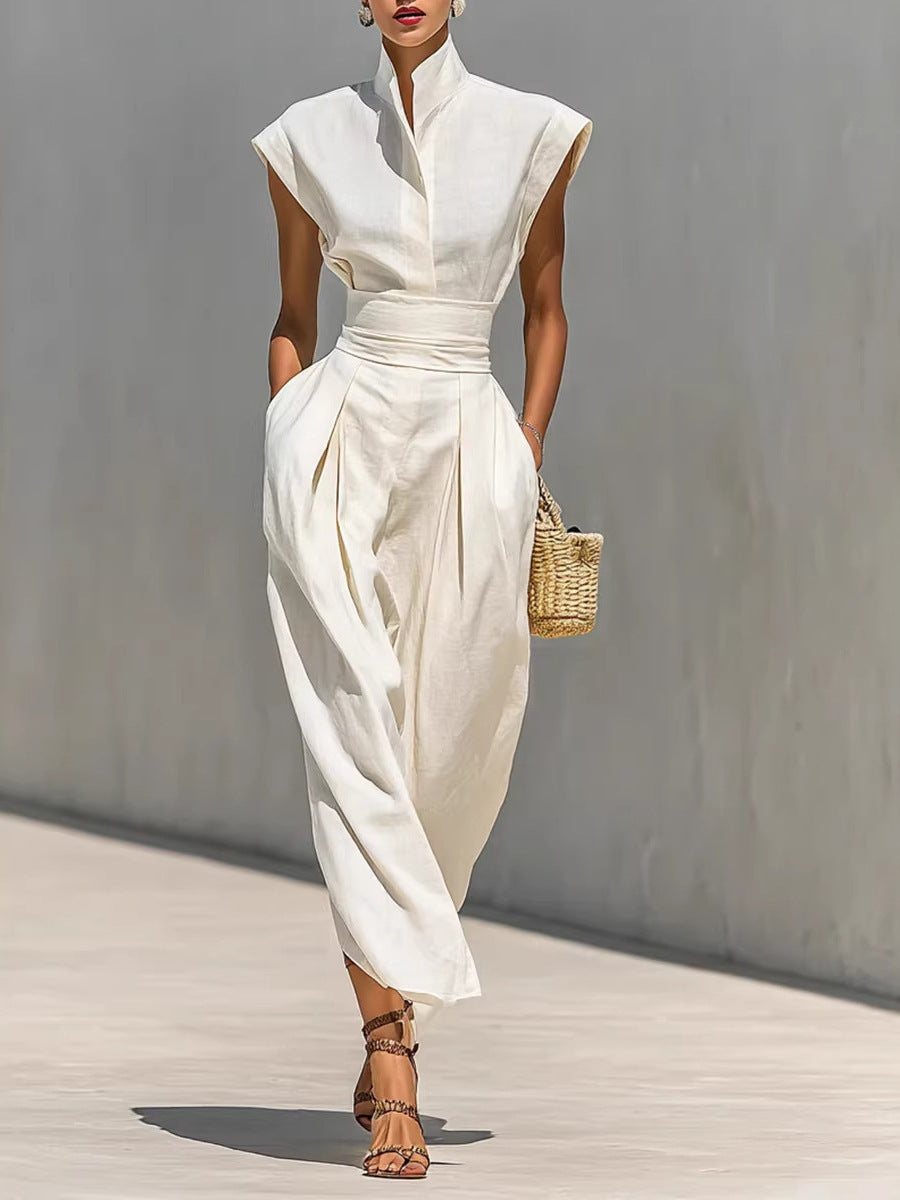 Women's Elegant High Waist Long Collar Loose Dress