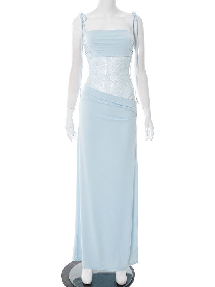 Women's Solid Color Lace Sling Rope Dress