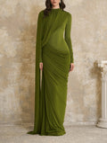 Women's Fashion Elegant Pleated Ribbon Long-sleeved Dress