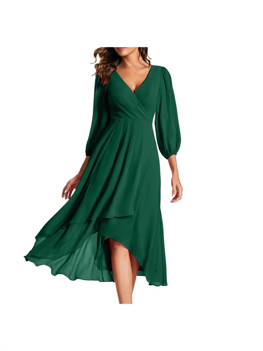 Women's Solid Color Sleeve Tight Waist Slim Bridesmaid Dress