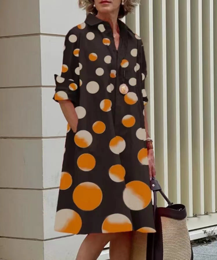 Elegant Polka Dot Collar Long Sleeve Blouse