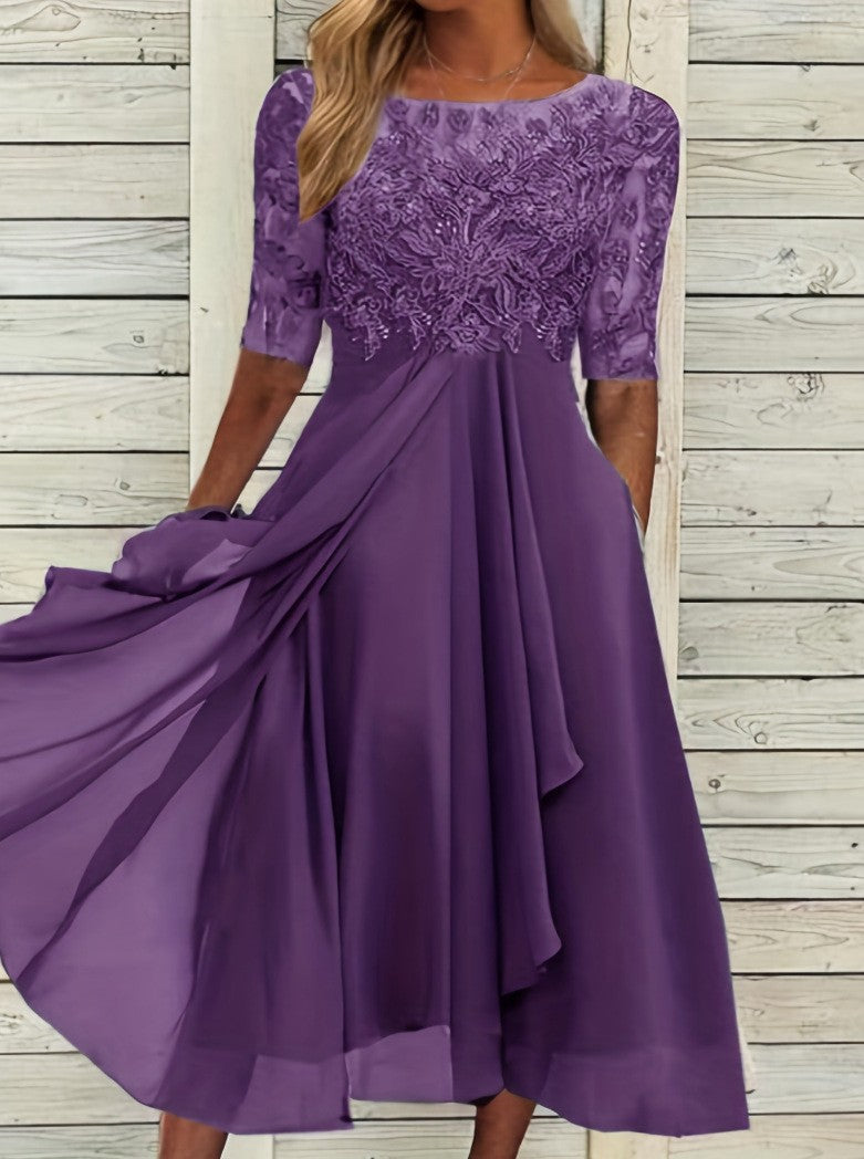 Unique New Women's Chiffon Stitching Lace Dress