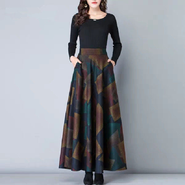 Women's Woolen High Waist Long Slimming A- Line Skirts