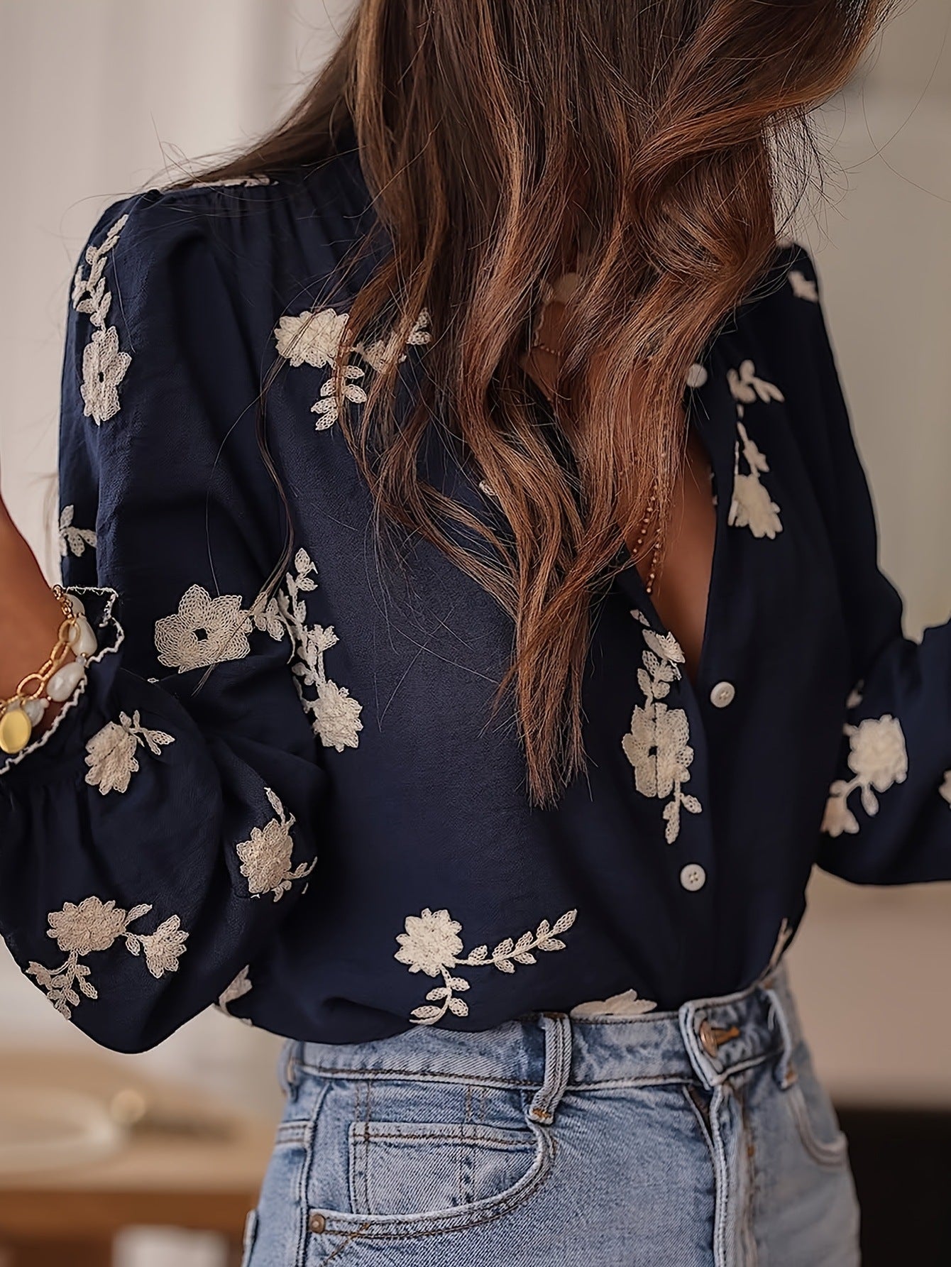 Women's Shirt Long-sleeved Embroidered Western Style Chiffon Blouses