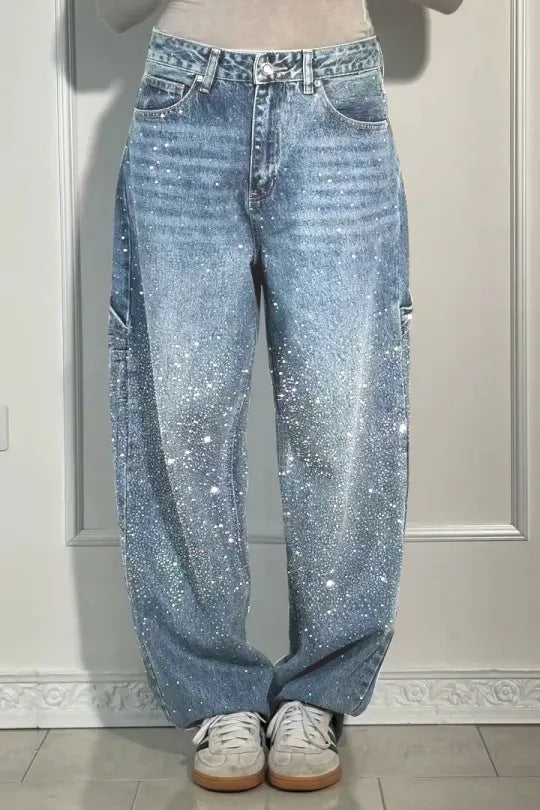 Cool Women's Fashion Starry Rhinestone Casual Women's Jeans
