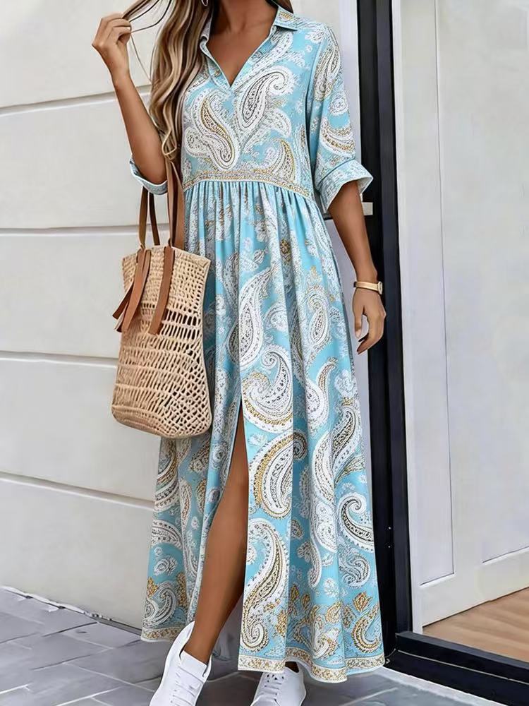 Women's Spring Casual Loose Fashion Printed Lapel Pocket Clothing