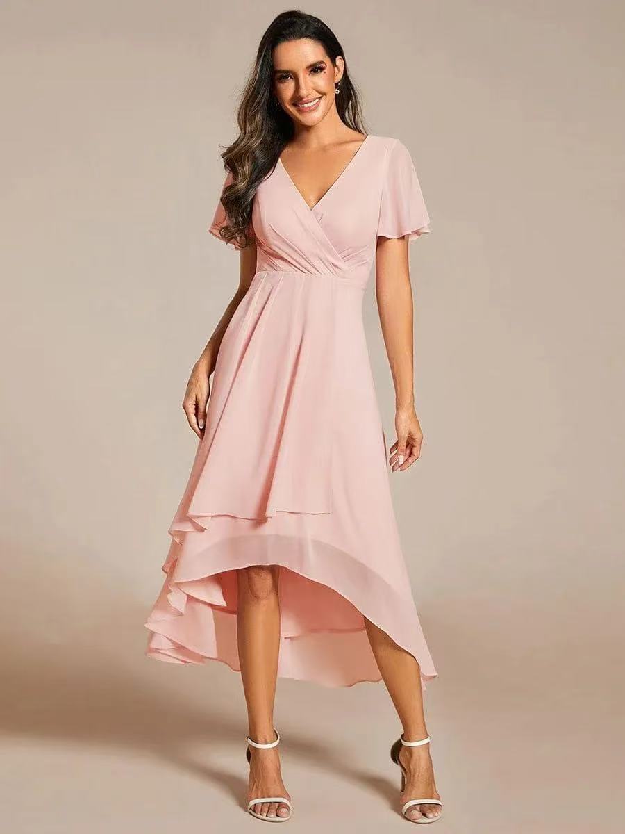 Summer Solid Color Ruffle Sleeve Chiffon Dress