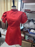 Elegant Half Turtleneck Back Hollow Bow Decorative Single Row Palace Dress
