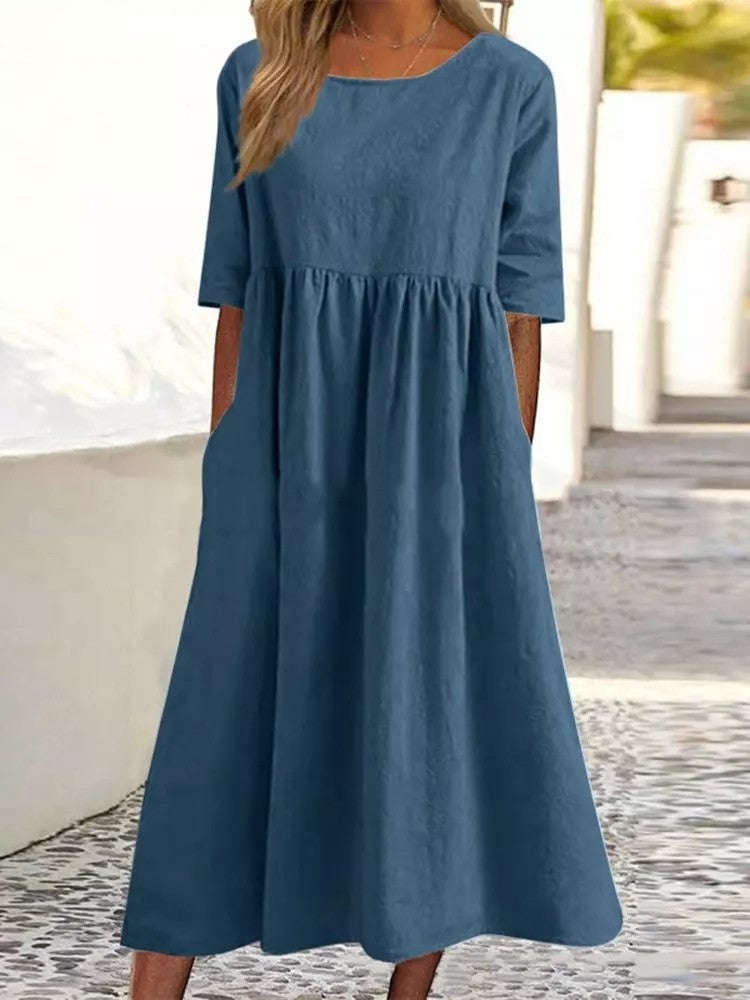 Linen Casual Sleeve Pocket Pleated Loose Shorts