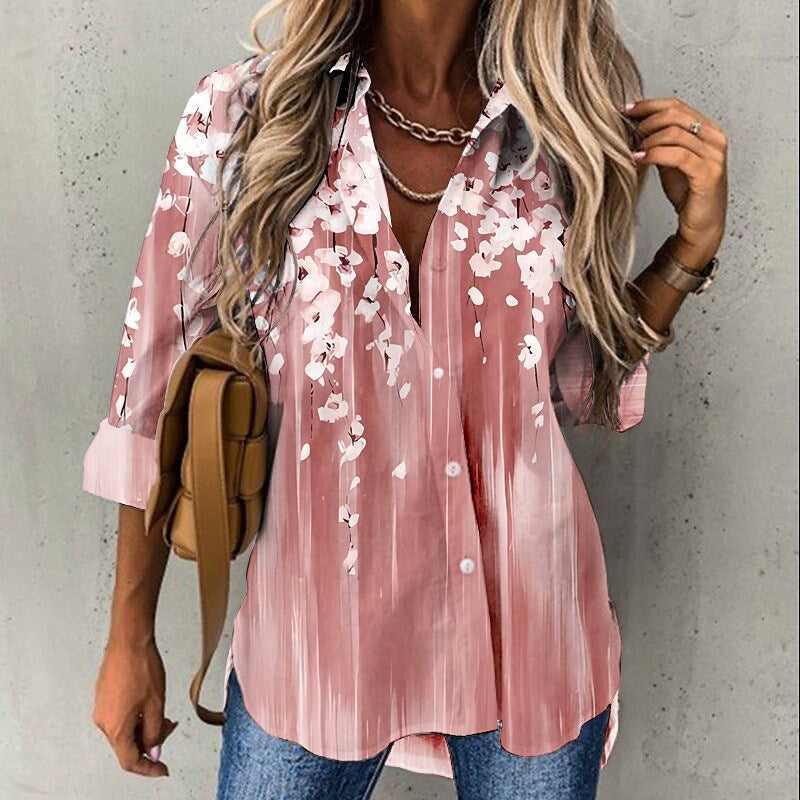 Women's Floral Print Long Sleeve Shirt Blouse