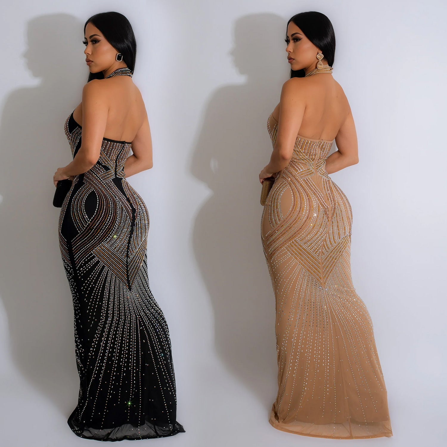 Women's Fashion Wear Pure Color Mesh Hot Dress