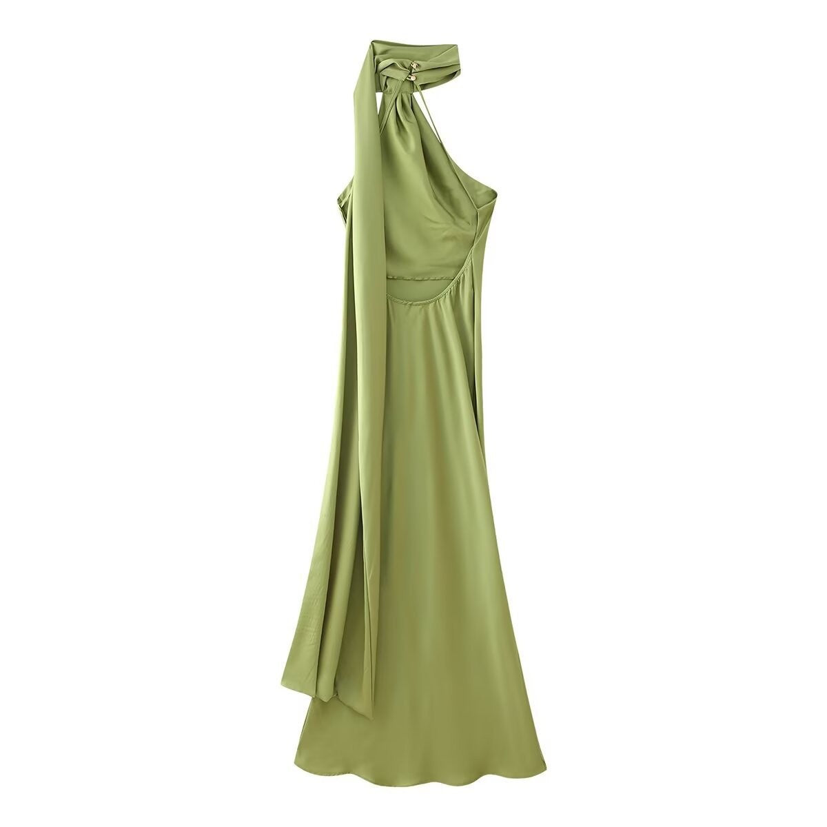 Women's Summer Silk Satin Texture Ribbon Halter Dress