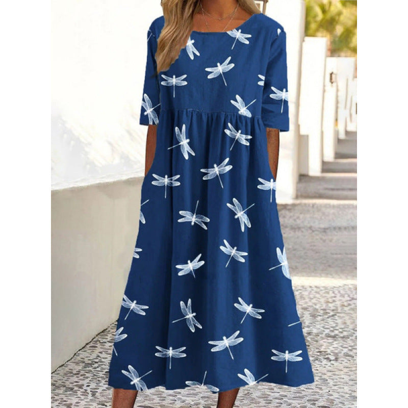 Women's Summer Casual Comfortable Round Neck Printed Dress