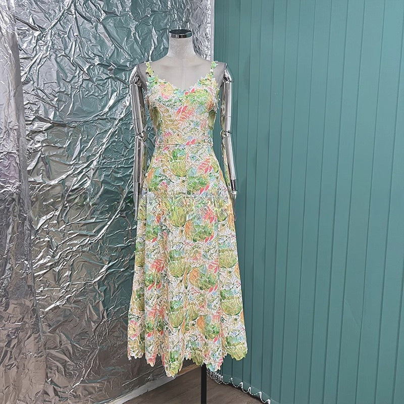 Sexy Summer Colorful Printed Three-dimensional Flower Dress