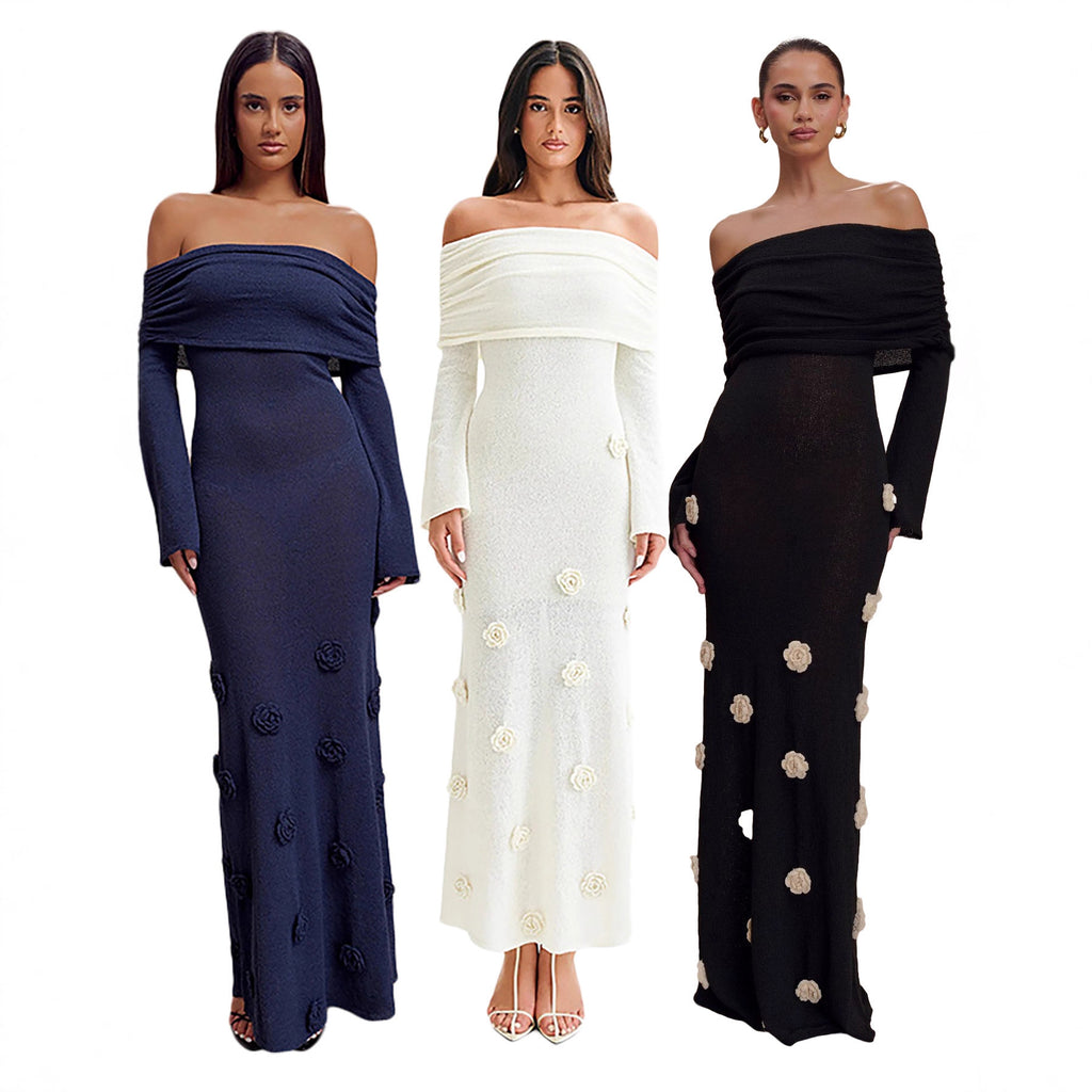 Versatile Women's Sexy Three-dimensional Flower Knitted Dress