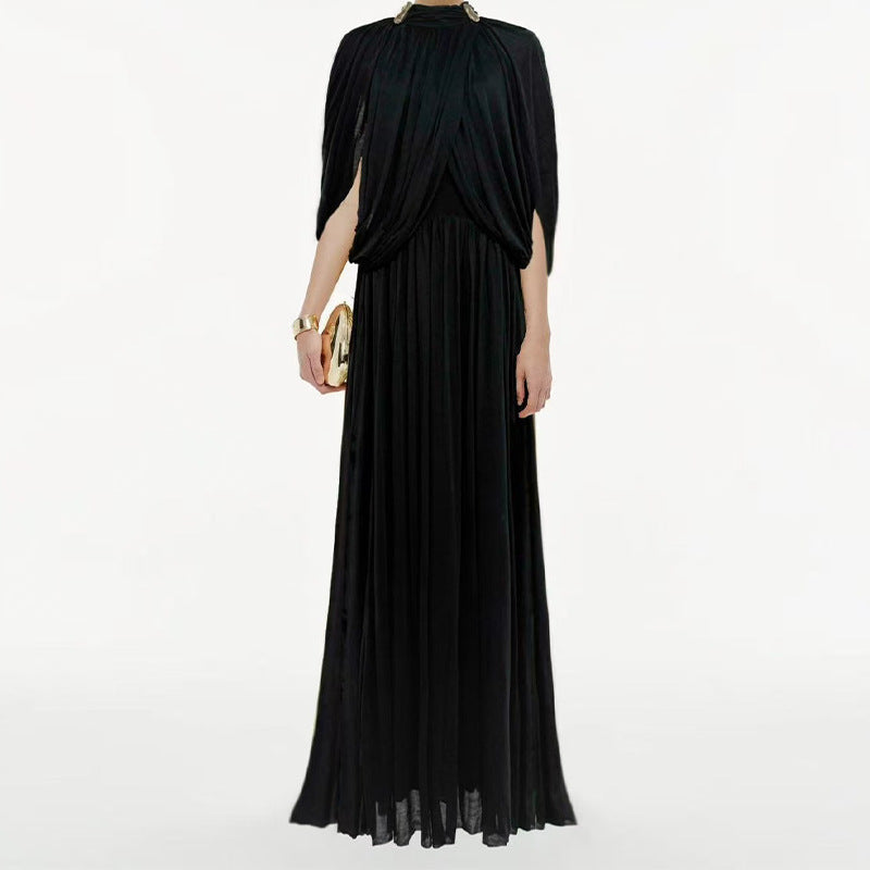 Women's Pleated Elegant Round Neck Simple Chiffon Dress