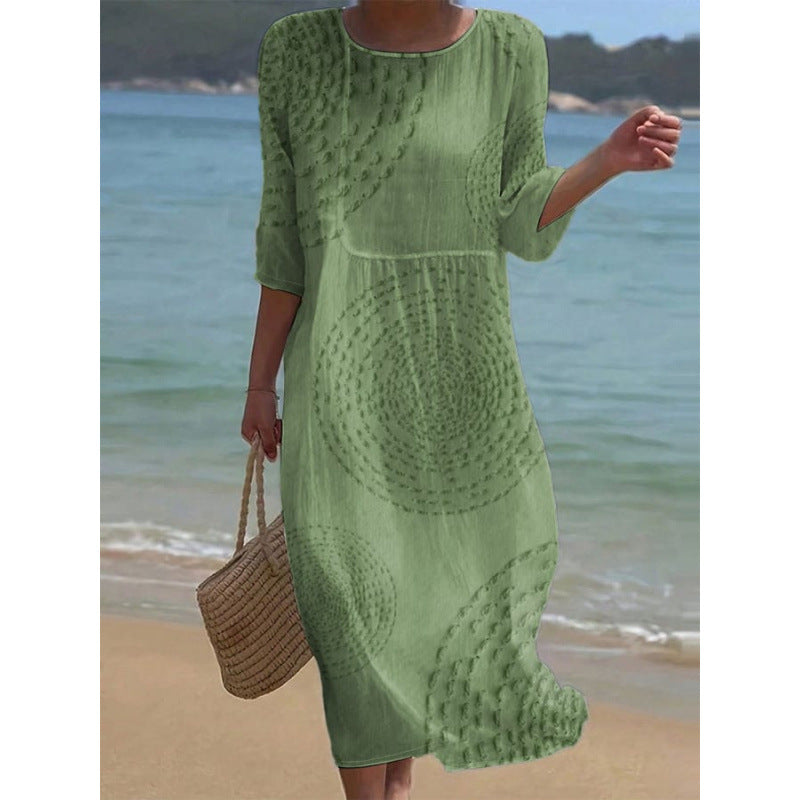 Women's Summer Loose Round Neck Fashion Long-sleeved Dress